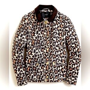 J. Crew - Leopard Sand Ivory Print Gold Zip Snap Pocket Barn Jacket Size Small